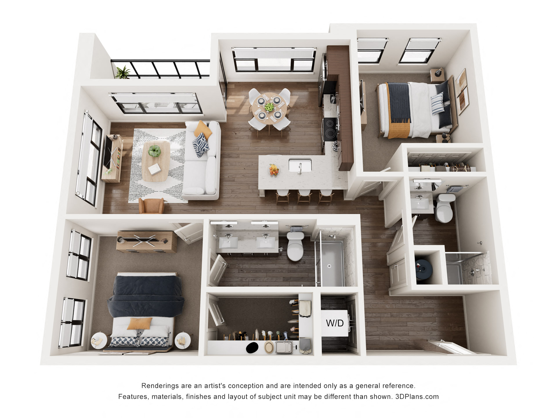 Floor plan for 2 beds, 2 baths, 1120 sqft